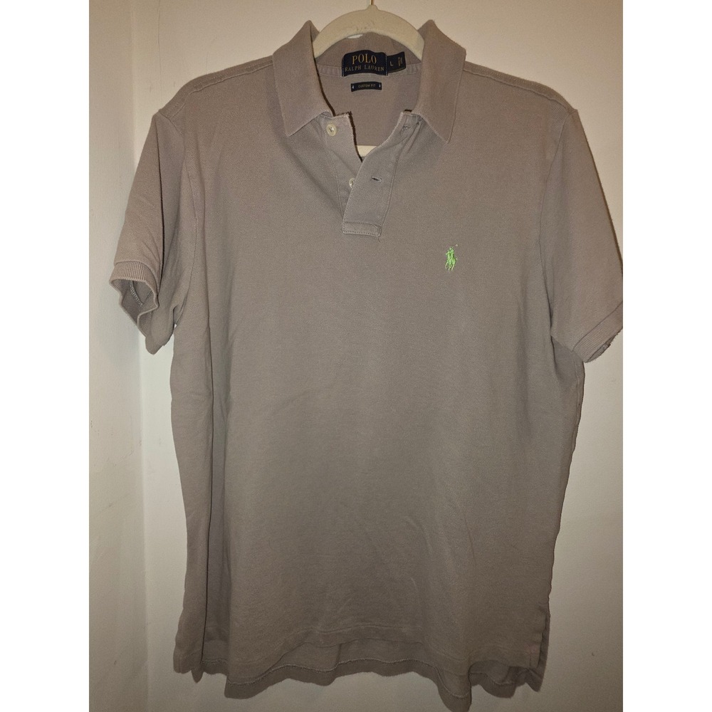 Polo Ralph Lauren Mens Custom Fit Polo Shirt Taupe Grey Lime Green Pony Large